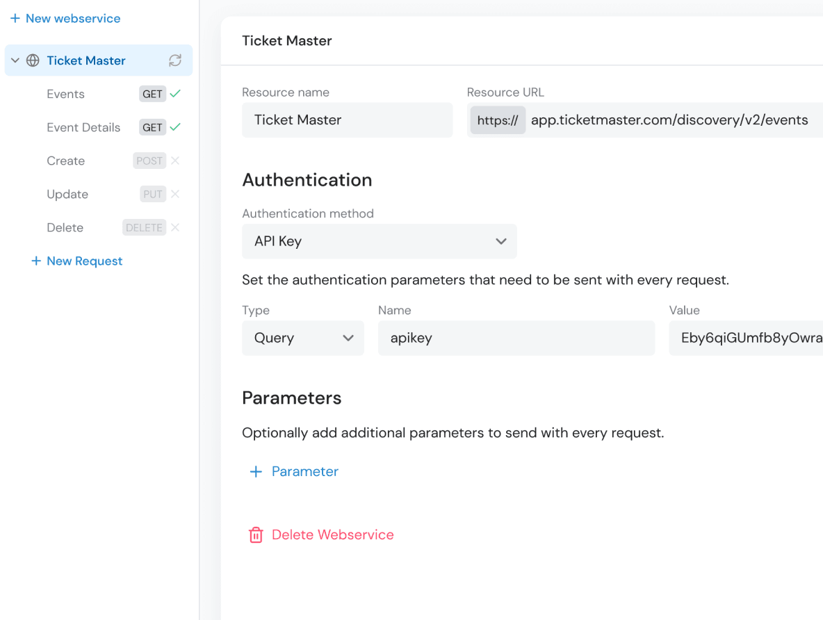 Connect your web service to manage data in your app